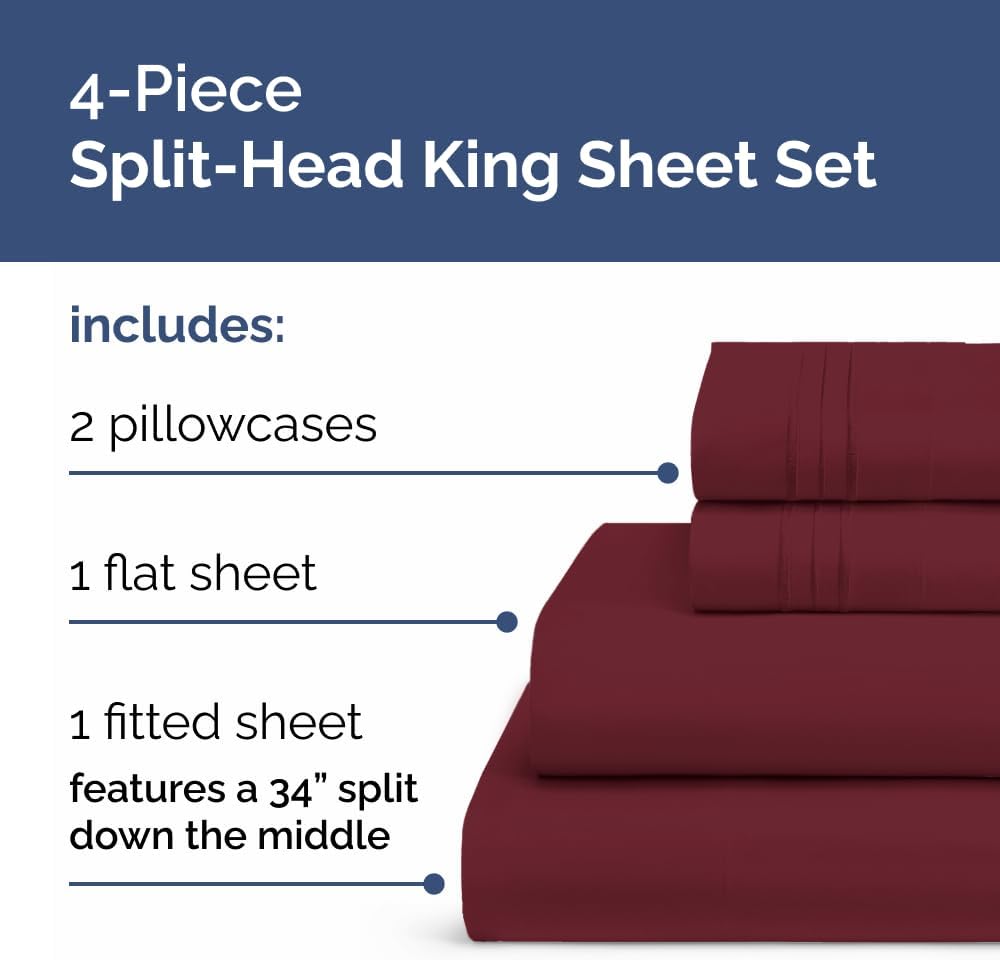 Flex Top Split Head King 4 Piece Sheet Set - Soft, Breathable & Cooling Bed Sheets Set - Hotel Luxury Bedding for Women & Men with Deep…
