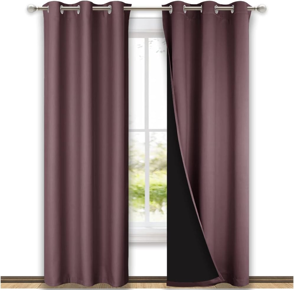 Nicetown Dry Rose Blackout Curtains 84 inches Long, Full Light Blocking Drapes with Black Liner for Nursery, Thermal Insulated Draperies fo…