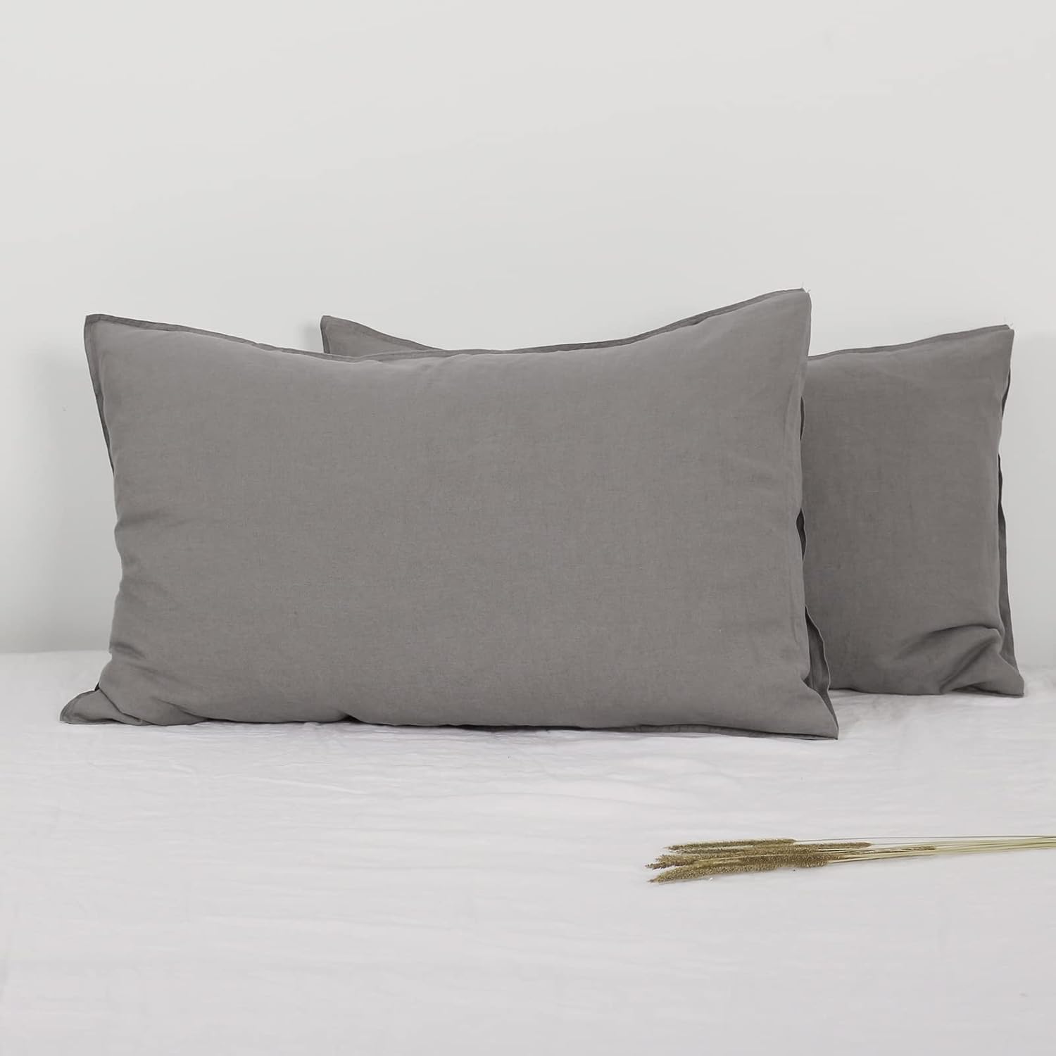 Simple&Opulence 100% Linen Pillowcases Basic Style Solid Color Set of 2, King Size Stone Washed Flax Pillow Cover Envelope Closure…