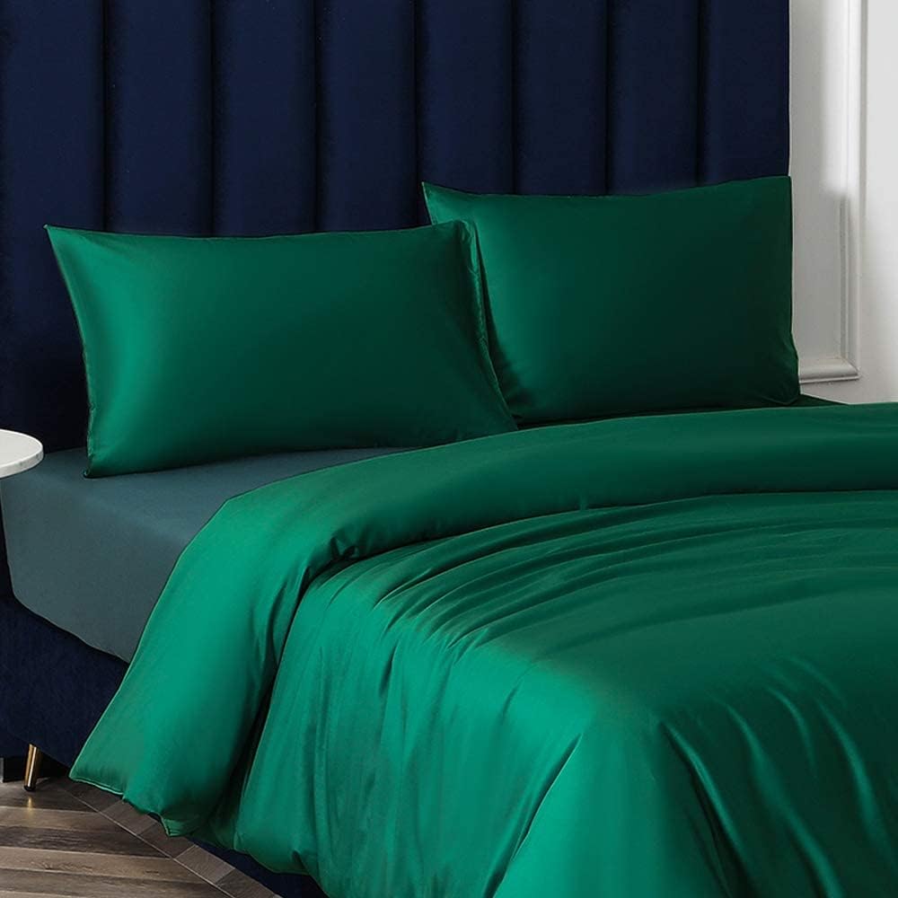 Ntbay Zippered Satin Pillow Cases for Hair and Skin, Luxury Standard Hidden Zipper Pillowcases Set of 2, 20x26 Inches, Dark Green 26 Inches…