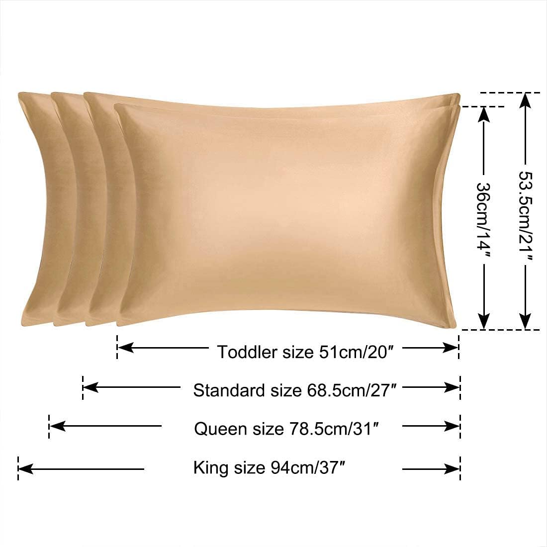 uxcell Standard Satin Pillowcase with Zipper, Super Soft and Luxury, Silky Pillow Cases Covers Set of 2, 21"x27", Gold