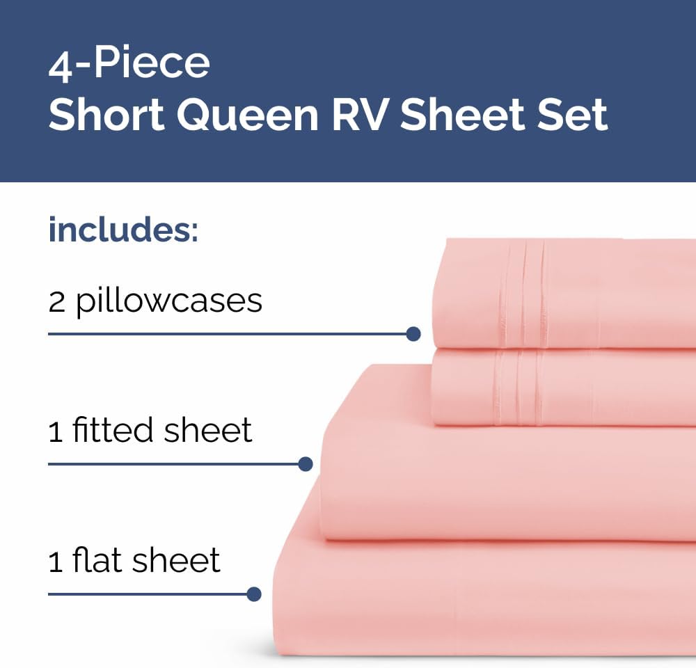 Short Queen Size 4 Piece Sheet Set - RV Short Queen, Soft, Breathable & Cooling Bed Sheets Set with Deep Pockets - Hotel Luxury Bedding…