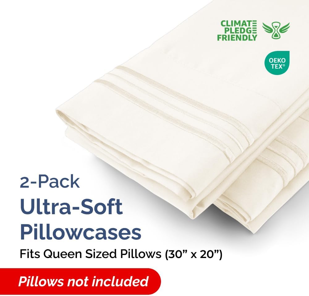 Queen Pillow Cases Set of 2 - Ultra Soft Hotel Quality Pillowcase Covers - Comfy, Cozy & Wrinkle Free - Shrinkage, Stain & Fade Resistant…