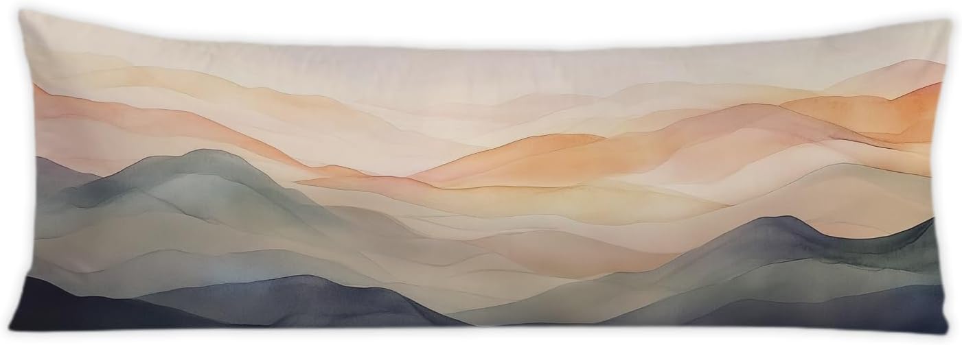 Abstract Boho Mountain Landscape 20x54 Body Pillow Cover, Boho Home Decor, Minimalist Mid Century Modern Nature Scenery Decorative Long…