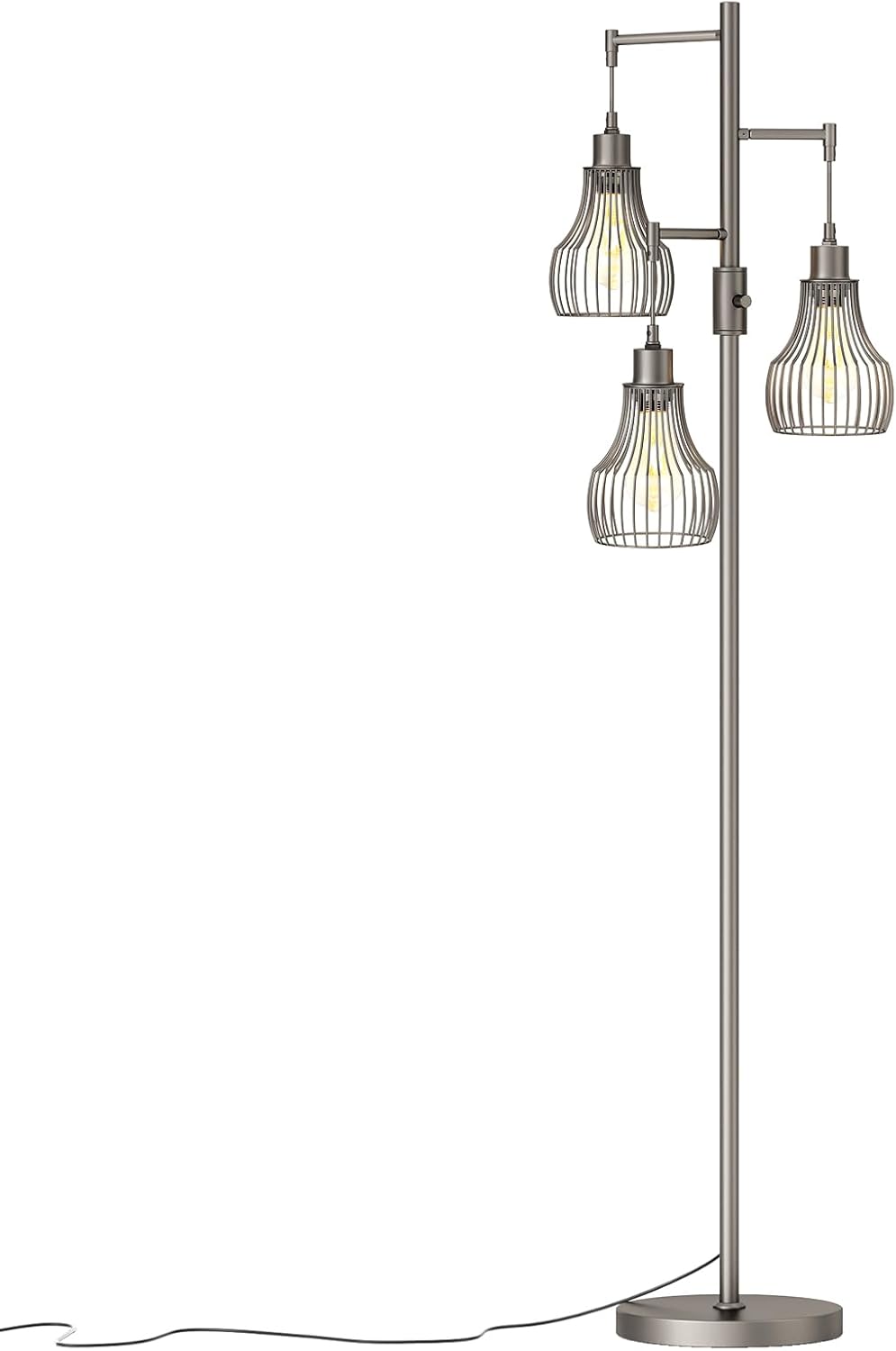 Ziisee Dimmable Floor Lamps for Living Room, Industrial Tree Standing Tall Lamps with 3 Elegant Cage Shade for Bedroom Office - Grey