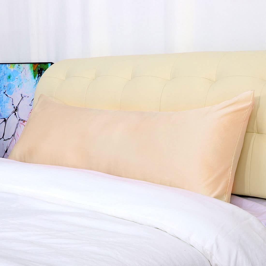 uxcell Body Pillow Cover 20x54 Inch Champagne Silky Satin Body Pillowcases for Hair and Skin Luxury Cooling Soft Smooth Washable