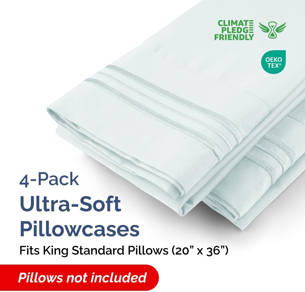 King Standard Pillow Cases Set of 4 - Soft Hotel Quality Pillowcase Covers - Comfy Bedding for Women, Men, Kids & Teens - Machine…