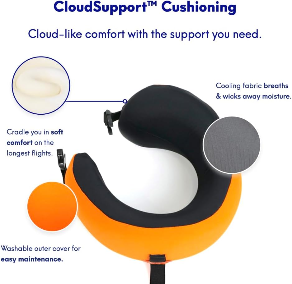C CUSHION LAB Travel Pillow, Award-Winning Patented Ergonomic Design for Chin & Neck Support Memory Foam Neck Pillow, Compact Airplane…
