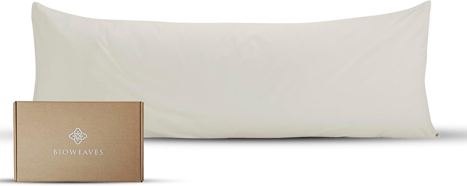 Bioweaves 100% Organic Washed Cotton Percale Weave Body Pillow Cover GOTS Certified Body Pillow Pillowcase – 21” x 54”, F Dew Cotton