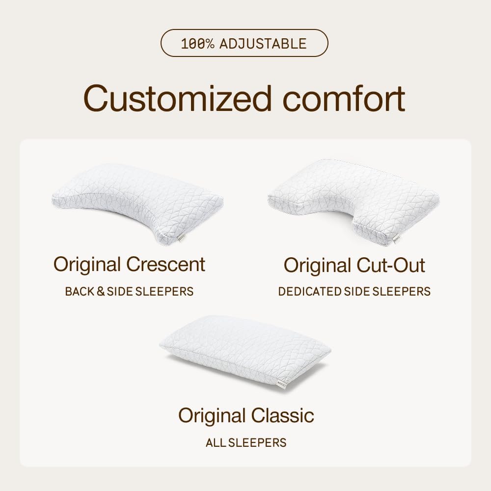 Coop Home Goods Original Crescent Adjustable Pillow, Queen Bed Pillows for Shoulder, Neck & Head Support, Crescent Foam Pillows - Medium…