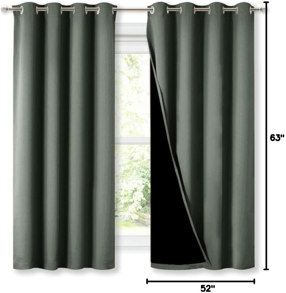 Nicetown Dark Mallard 100% Blackout Lined Curtains, 2 Thick Layers Completely Blackout Window Treatment Thermal Insulated Drapes for Kitche…