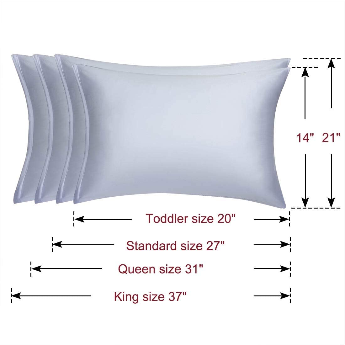 uxcell King Satin Pillowcase with Zipper, Super Soft and Luxury, Silky Pillow Cases Covers Set of 2, 21"x37", Silver