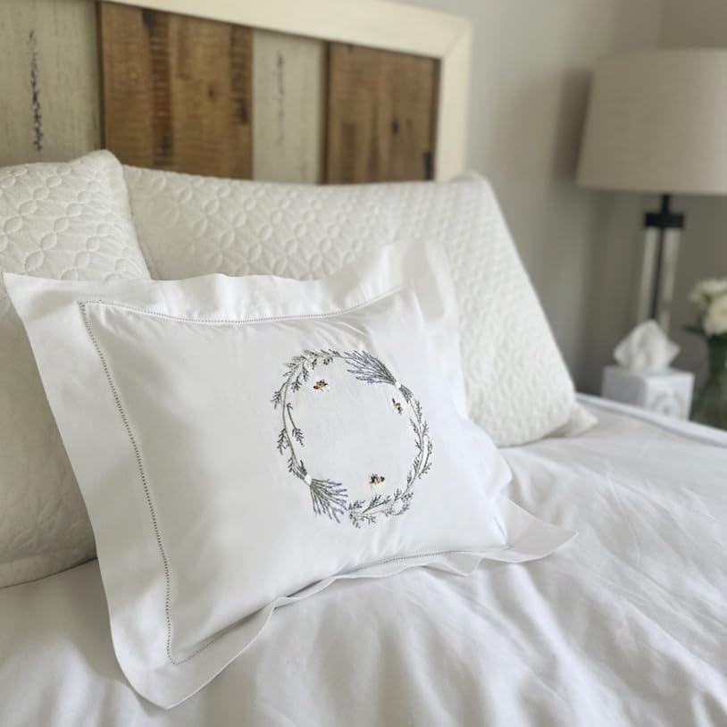 Jacaranda Living Embroidered Boudoir Pillow Cover – Handcrafted Embroidery, Fine Italian Cotton, Decorative Pillow Accent for Bedroom &…