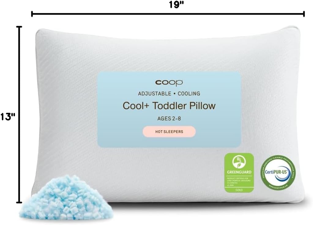 Coop Home Goods Cool+ Adjustable Cooling Toddler Pillow, 13x19, Cooling Gel Memory Foam Kids Pillow for Ages 2+, Customizable Loft…