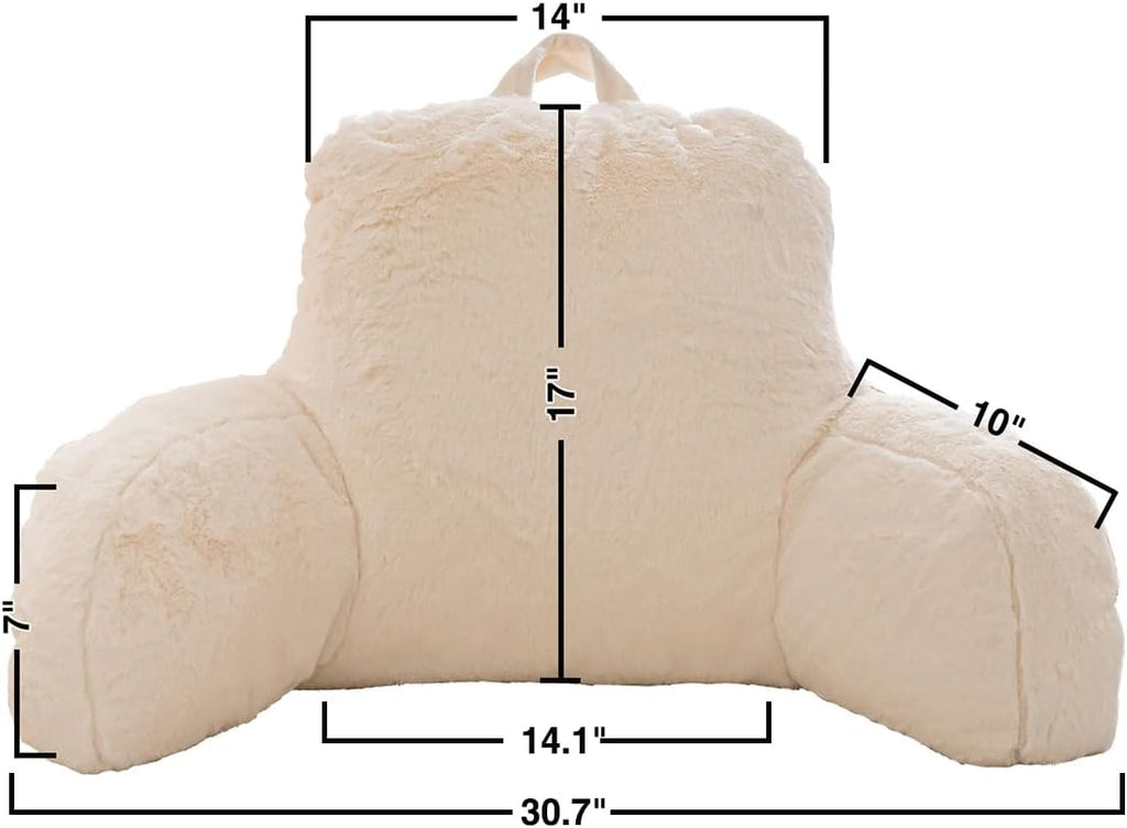 Holawakaka Standard Faux Fur Bed Rest Pillow with Arms, Rabbit Fur Reading Pillows Perfect for Adults, Teens, Kids, Arm, Back, Pregnancy Lu…