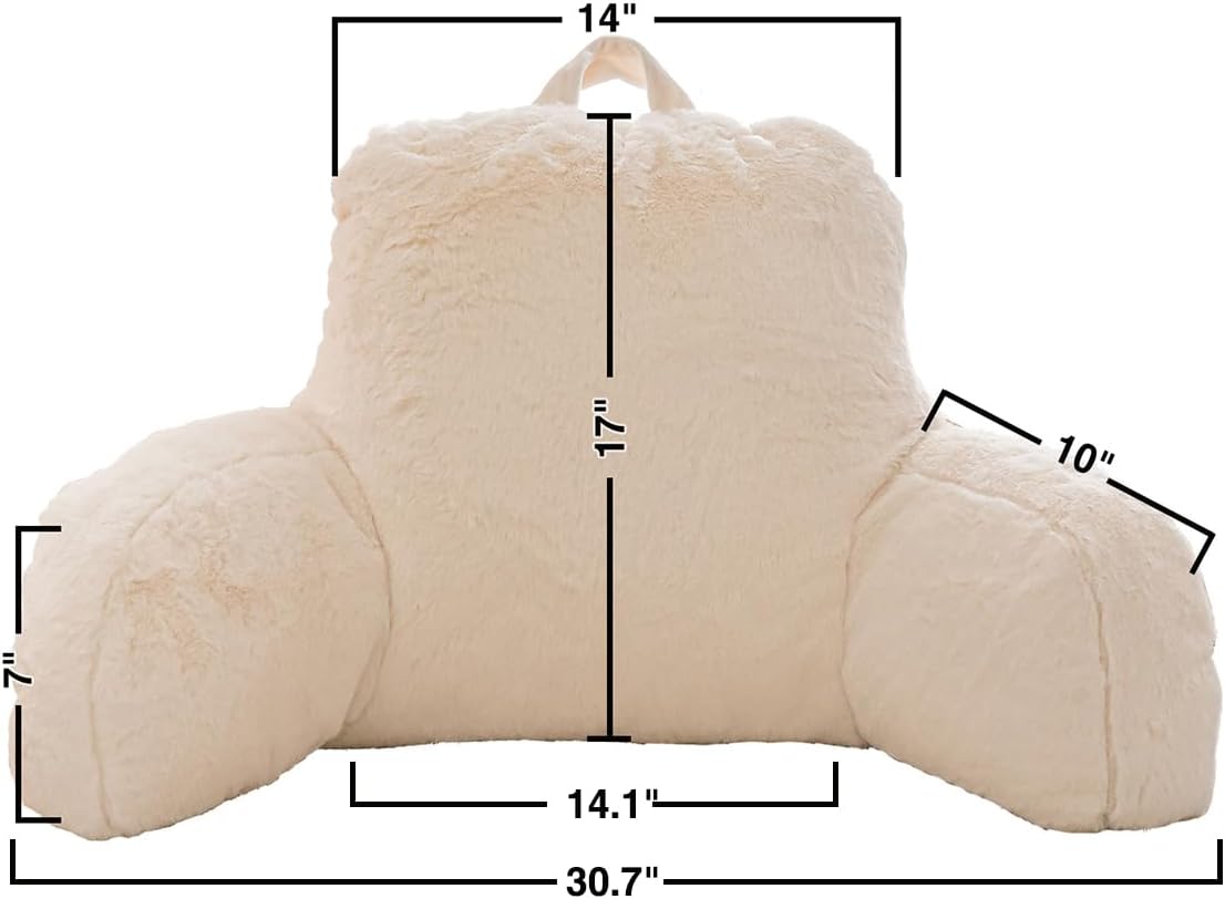 Holawakaka Standard Faux Fur Bed Rest Pillow with Arms, Rabbit Fur Reading Pillows Perfect for Adults, Teens, Kids, Arm, Back, Pregnancy Lu…