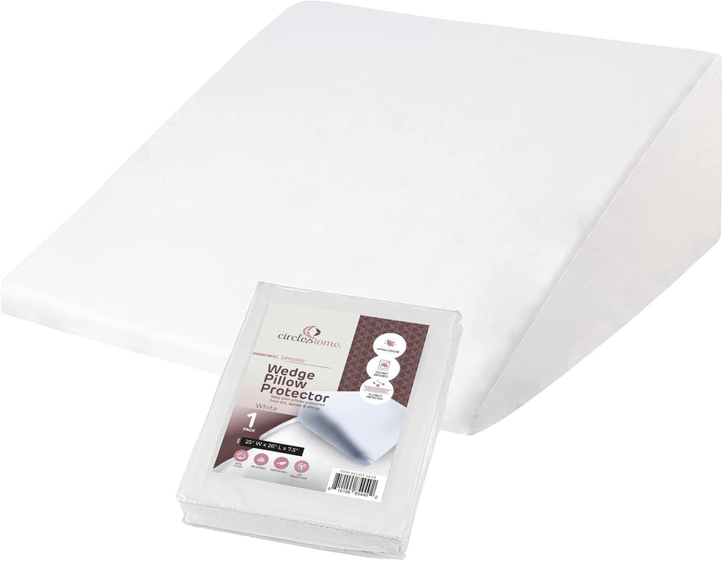 CirclesHome Wedge Pillow Cover 100% Cotton, Zippered Wedge Pillow Case Protector, Soft, Hypoallergenic & Breathable -White, (25Wx26Lx7.5) 7…