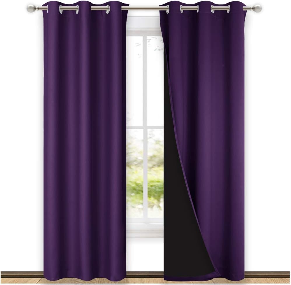 Nicetown Cold Blocking 100% Blackout Curtains with Black Liner Backing, Thermal Insulated Curtains for Living Room, Noise Reducing Drapes,…