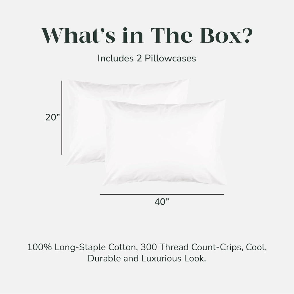 FEATHER & STITCH NEW YORK 100% Cotton 2 Piece King Pillow Cases, 300TC Ultra-Soft Pillowcases with Envelope Closure, Wrinkle- Fade- Stain…