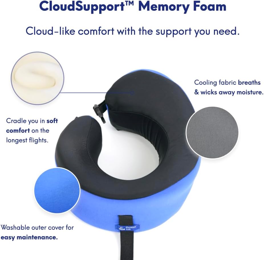 C CUSHION LAB Travel Pillow, Award-Winning Patented Ergonomic Design for Chin & Neck Support Memory Foam Neck Pillow, Compact Airplane…