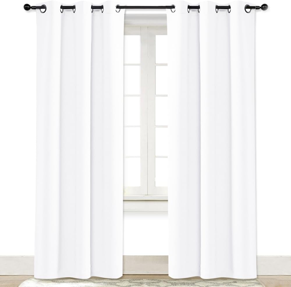 Nicetown Pure White Window Curtain and Drape, 1 Panel, 42 by 84, easy maintenance Solid Thermal Insulated Grommet Room Darkening Drapery…
