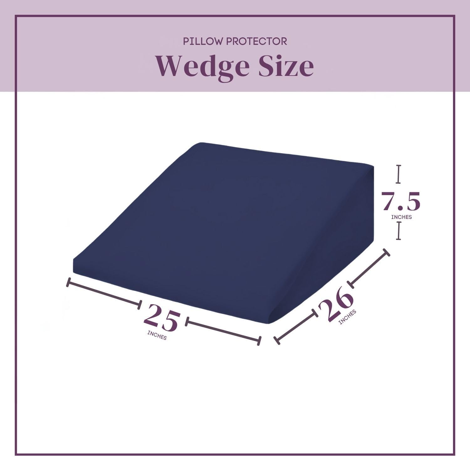 CirclesHome Wedge Pillow Cover 100% Cotton, Zippered Wedge Pillow Case Protector, Soft, Hypoallergenic & Breathable - Navy, (25Wx26Lx7.5) 7…