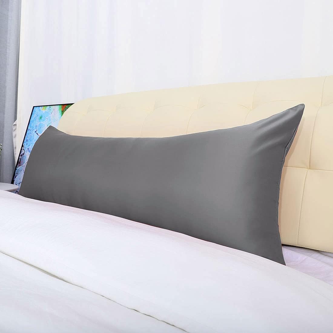 uxcell Body Pillow Cover, 20x60 Inch Grey Silky Satin Body Pillowcases for Hair and Skin, Soft Cooling Smooth Pillow Case with Envelope…