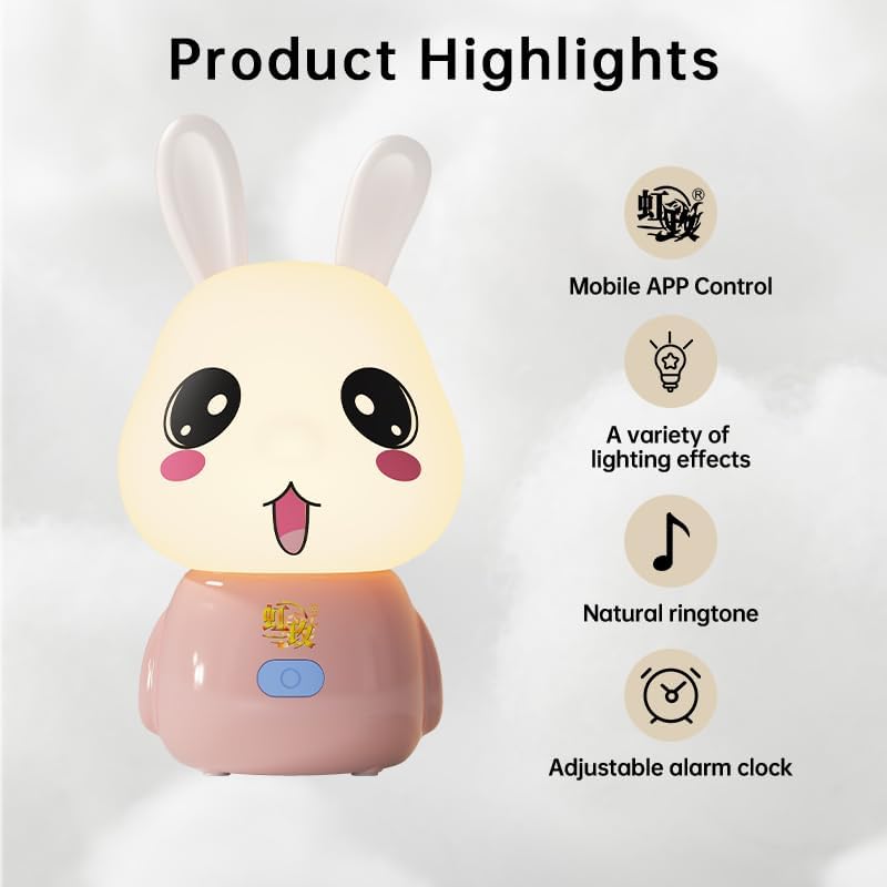 wapentake Cute Bunny Night Light for Kids, 16 Colors Changing Baby Night Light with Bluetooth Speaker & Music, APP Control Rechargeable…