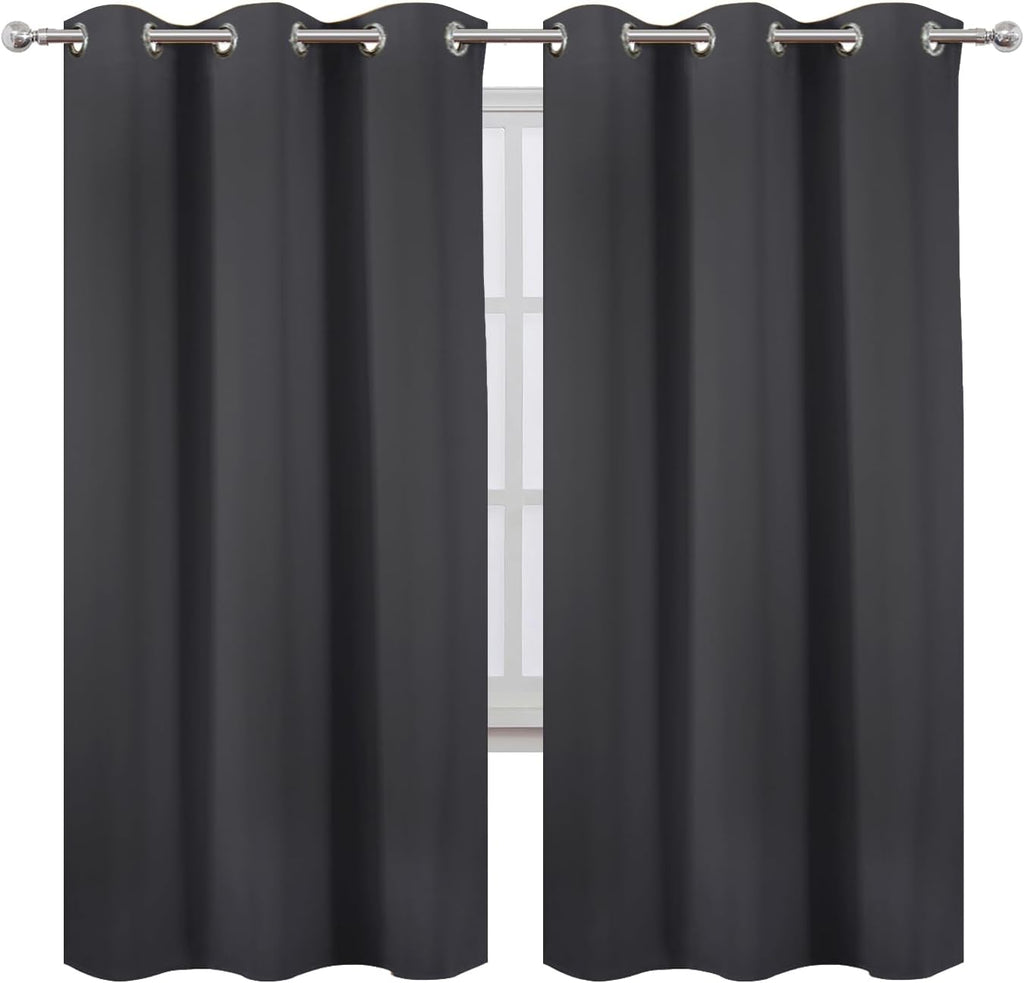 Lemomo Dark Grey Thermal Blackout Curtains/42 x 72 Inch/Set of 2 Panels Room Darkening Curtains for Bedroom 72 Inch Grey