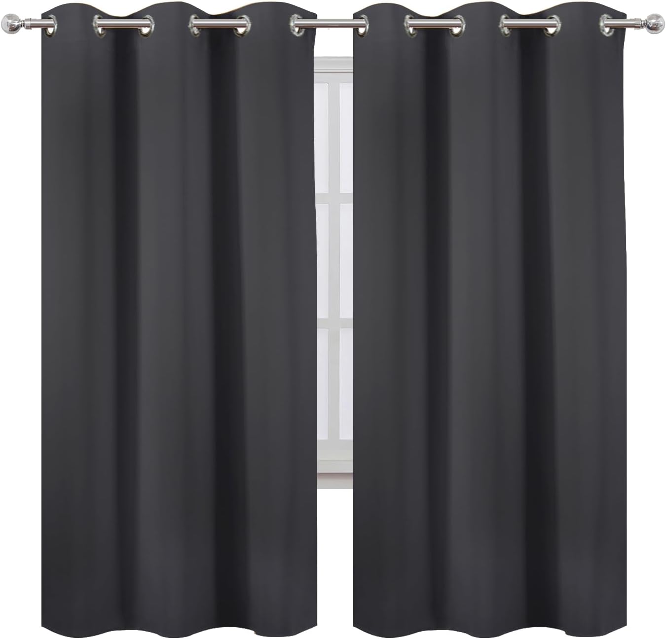 Lemomo Dark Grey Thermal Blackout Curtains/42 x 72 Inch/Set of 2 Panels Room Darkening Curtains for Bedroom 72 Inch Grey