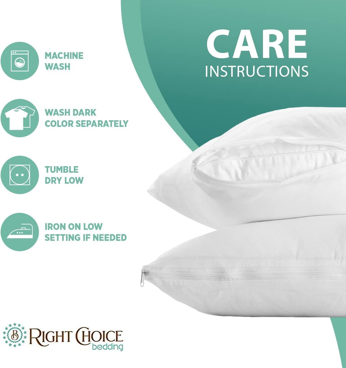 Right Choice Bedding Cotton Pillow Protectors with Zipper - Zip Up Pillowcase Queen Size 20x30 (Set of 2) Cotton White