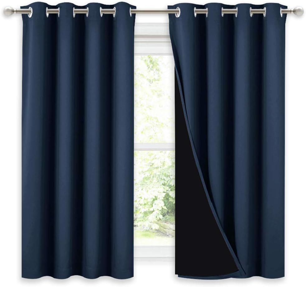 Nicetown 100% Blackout Curtains with Black Liners, Thermal Insulated 2-Layer Lined Drapes, Energy Efficiency Small Window Draperies for Din…