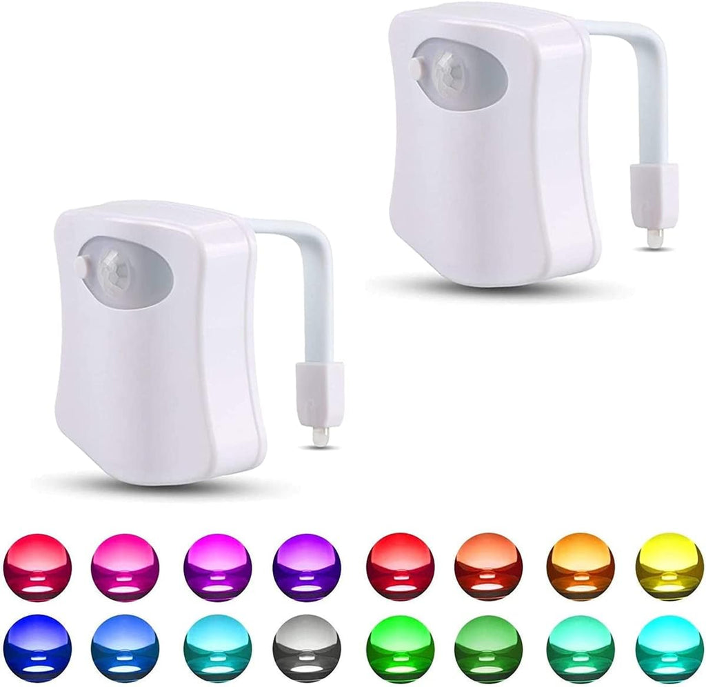 2-Pack Toilet Night Light, Motion-Activated LED Lamp with UV Light, 16-Color Changing, Tap-Activated, Smart Night Light for Bathroom Toilet