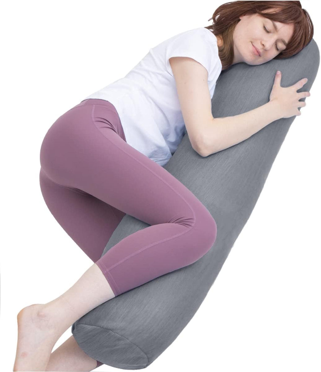 1 MIDDLE ONE Body Pillow, Bolster Pillow with Cooling Cover, Long Round Roll Cylinder Pillow for Bed, 47" x 7.87", Grey
