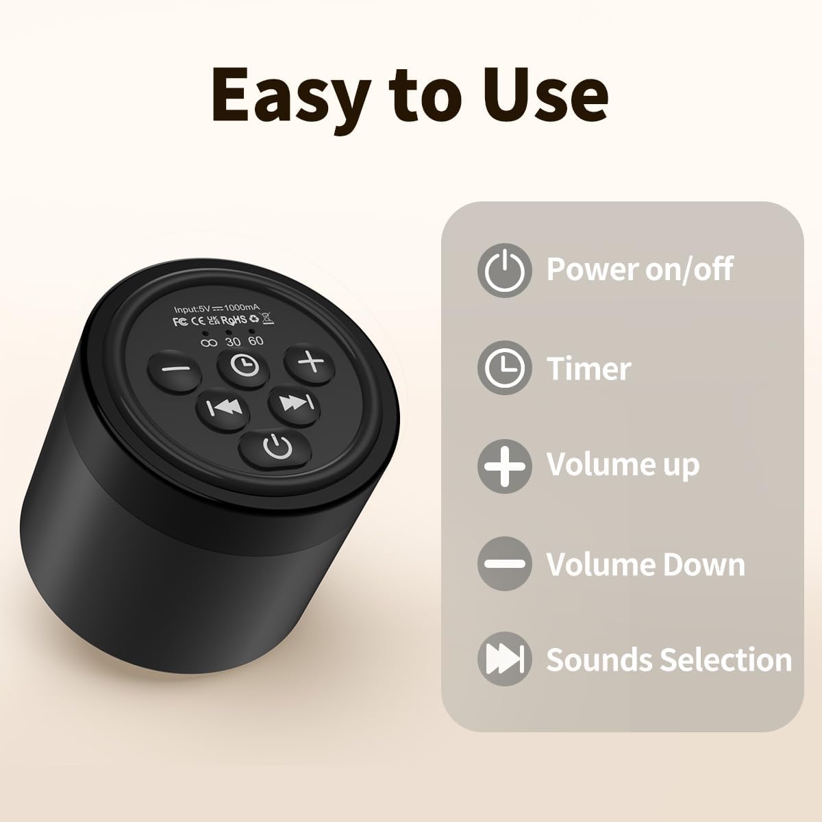 Hushingwhitenoisemachine Portable Mini White Noise Machine Sound Machine with 30 Soothing Sounds for Newborn Kids Adults Rechargeable Sleep…