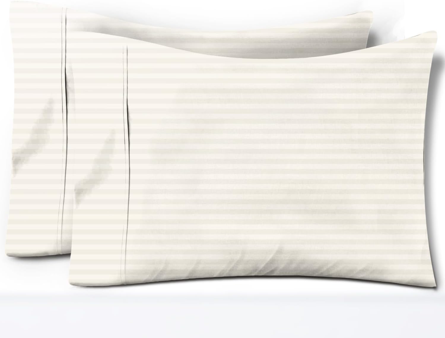 TEXAS LINEN CO. 100% Egyptian Cotton Pillow Cases Set of 2, Texan Talkin' Damask 600 Series Standard/Queen Pillowcase for Sleeping (Ivory…