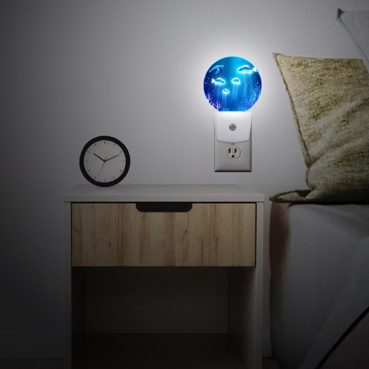 Blue Fish Turtle Plug in Night Light Auto Light Round Lamps Energy Saving Gift for Women Men Friends