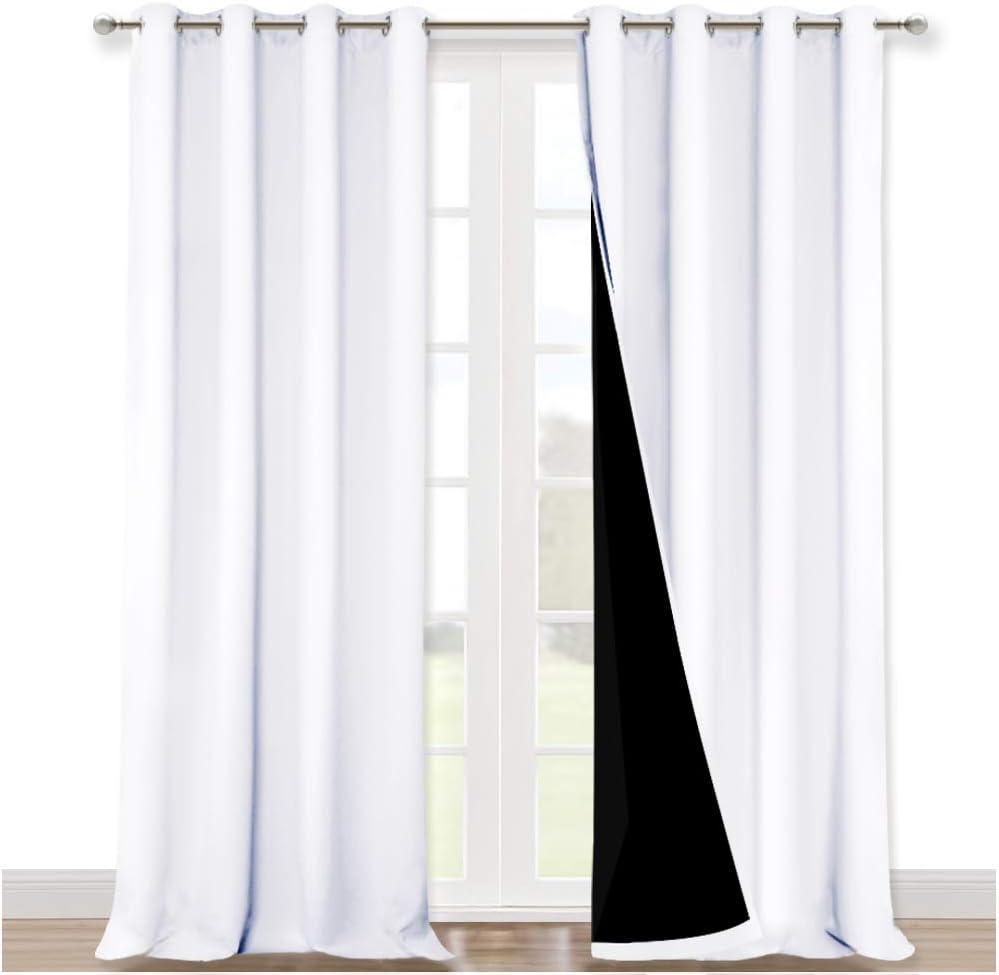 Nicetown White 100% Blackout Curtains for Windows, Pack of 2, 52 inches W x 120 inches L, Super Heavy-Duty Black Lined Total Darkness Drape…