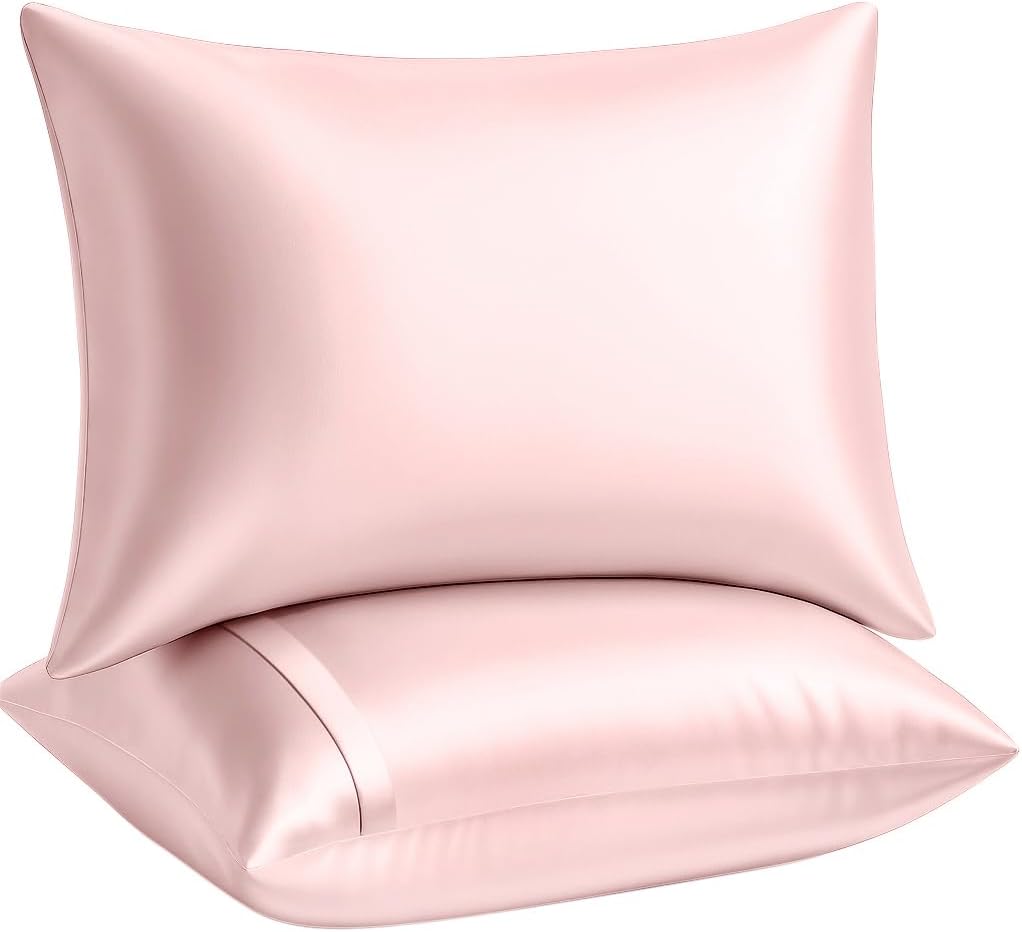 Blissford Pink Satin Pillowcase with Zipper, for Hair and fabric comfort, Feels Soft and Cool Like a Silk Pillowcase, Satin Pillow Cases…