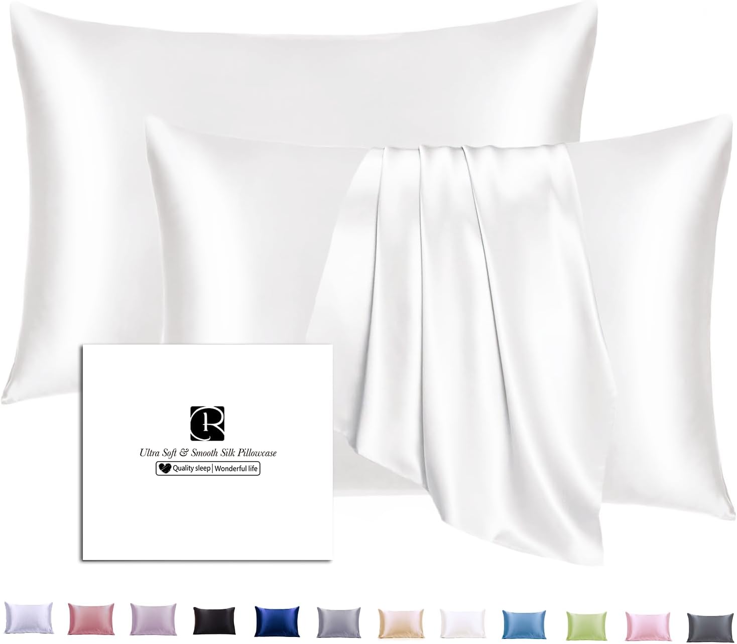 Ravmix Silk Pillow Cases 2 Pack with Zipper, 21momme Mulberry Silk Pillowcase for Hair Skin, Soft Smooth Breathable Cool Pillow Cover for B…