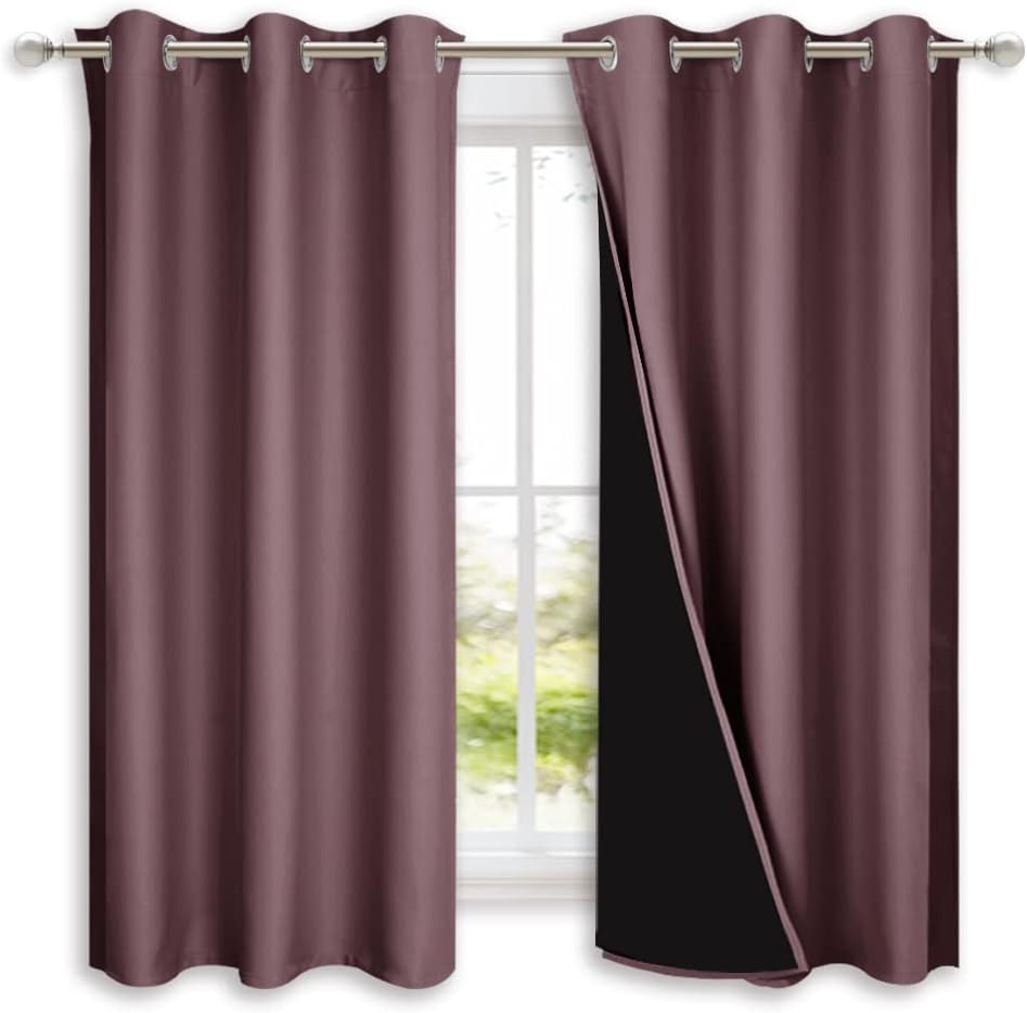 Nicetown Dry Rose 100% Blackout Lined Curtains, 2 Thick Layers Completely Blackout Window Treatment Panels Thermal Insulated Drapes for Kit…