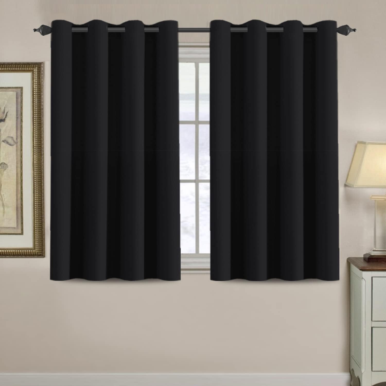 H.VERSAILTEX Blackout Curtain for Living Room Small Window Kitchen Blackout Curtains 45 inch Length Energy Saving Solid Grommet…