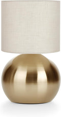 Modern Golden Small Table Lamp with Cotton Linen Shade, 10.4-inch LED Desk Light, One-Button Switch for Bedroom, Living Room, Nightstand…