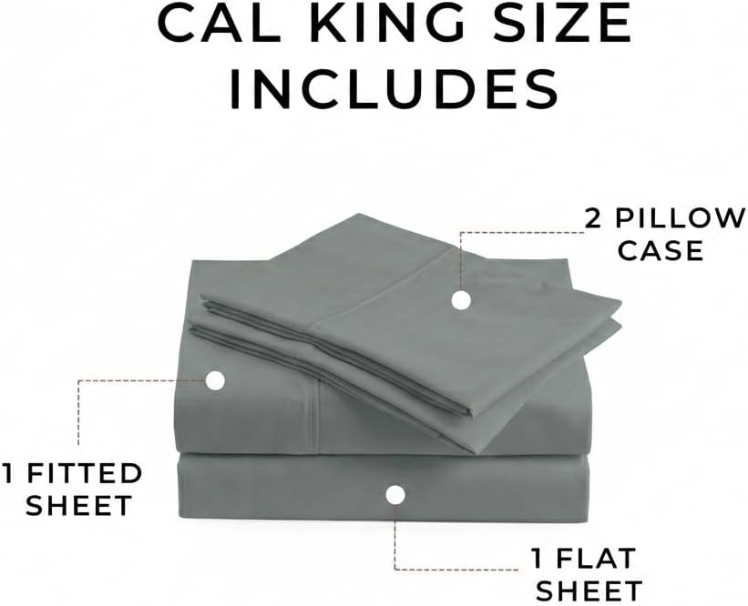 Perupima Peru Pima 285 Thread Count Percal California King Sheet Set - 100% Peruvian Pima Cotton, 4 Piece (Flat, Fitted, 2 Pillowcases) - C…