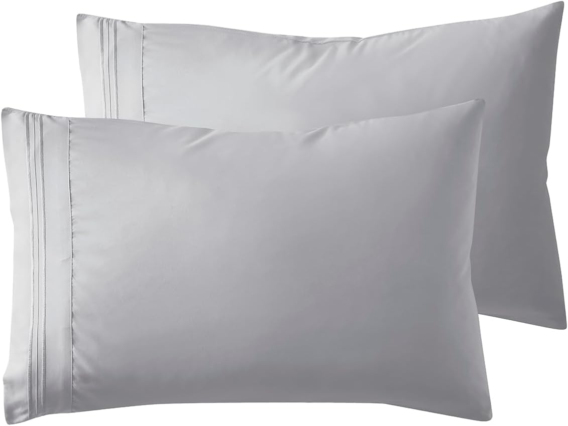 Nestl Light Grey Pillow Cases Queen Size Set of 2, Soft Queen Pillow Case, 1800 Microfiber Queen Pillow Cases 2, Pillowcases Queen, Envelop…