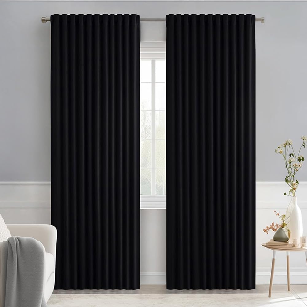 Miulee Black Back Tab Blackout Curtains 84 Inch Length 2 Panels Set for Living Room Bedroom, Halloween Rod Pocket/Pinch Pleat Thermal Insul…