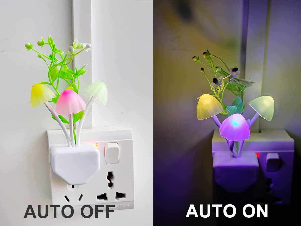 AUSAYE 4 Pack Plug in Night Light, Color Changing Mushroom Light LED Nightlights with Smart Dusk to Dawn Sensor for Kids, Adults…