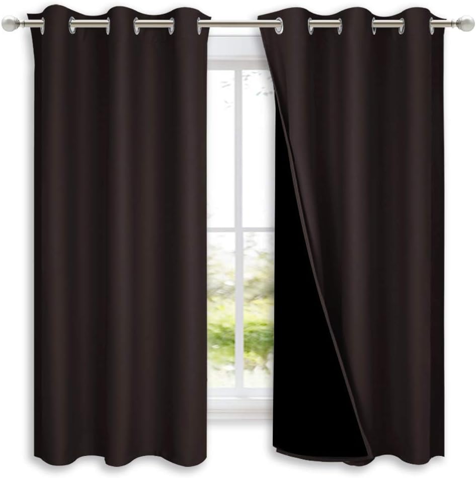 Nicetown Complete 100% Blackout Curtains, Thermal Insulated & Energy Efficiency Window Draperies with Black Liner, Noise Reducing Short Cur…