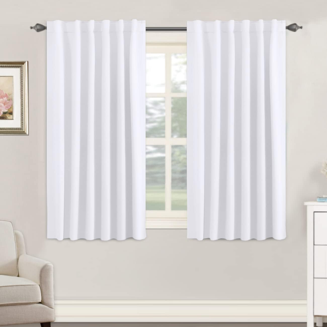 H.VERSAILTEX White Curtains Thermal Insulated Window Treatment Panels Room Darkening Privacy Assured Drapes for Living Room Bac…