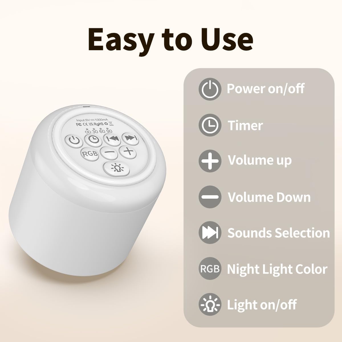 Hushingwhitenoisemachine Portable White Noise Machine Mini Sound Machine with Light 30 Soothing Sounds Rechargeable for Adults Baby Kids Sl…